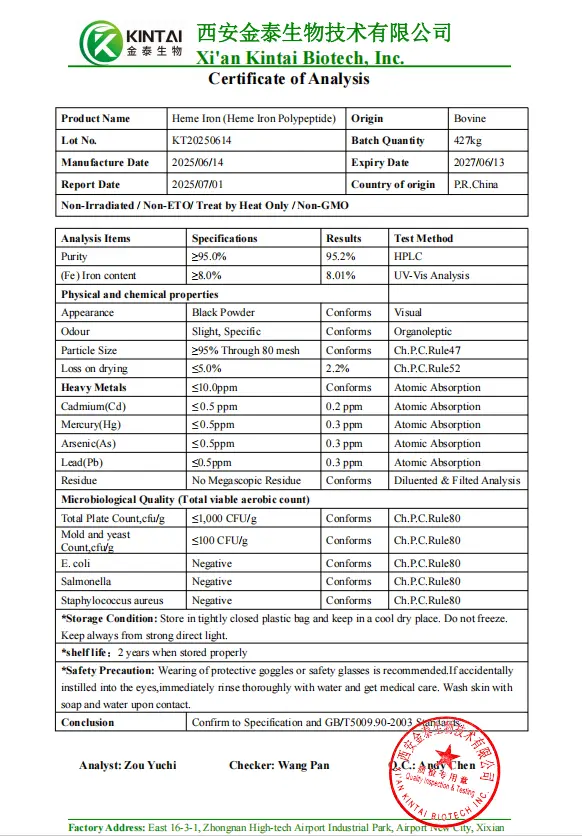 Kintai Heme iron powder COA Kintai Heme iron powder COA