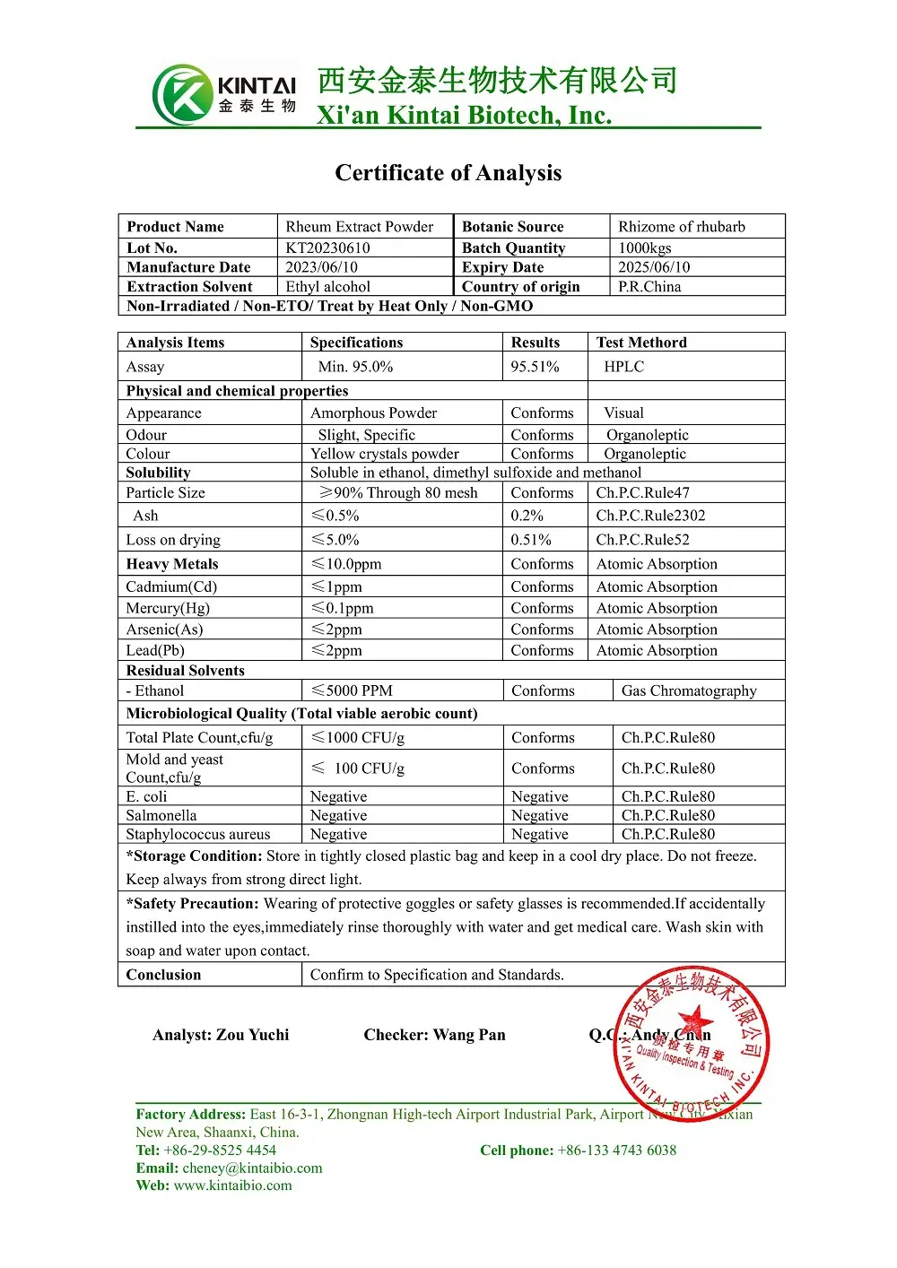 KINTAI Emodin Powder COA KINTAI Emodin Powder COA