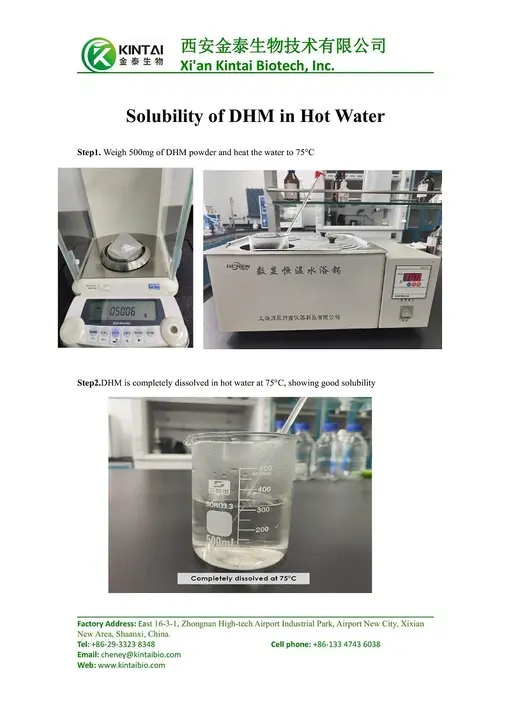 Water Solubility of our Dihydromyricetin Powder