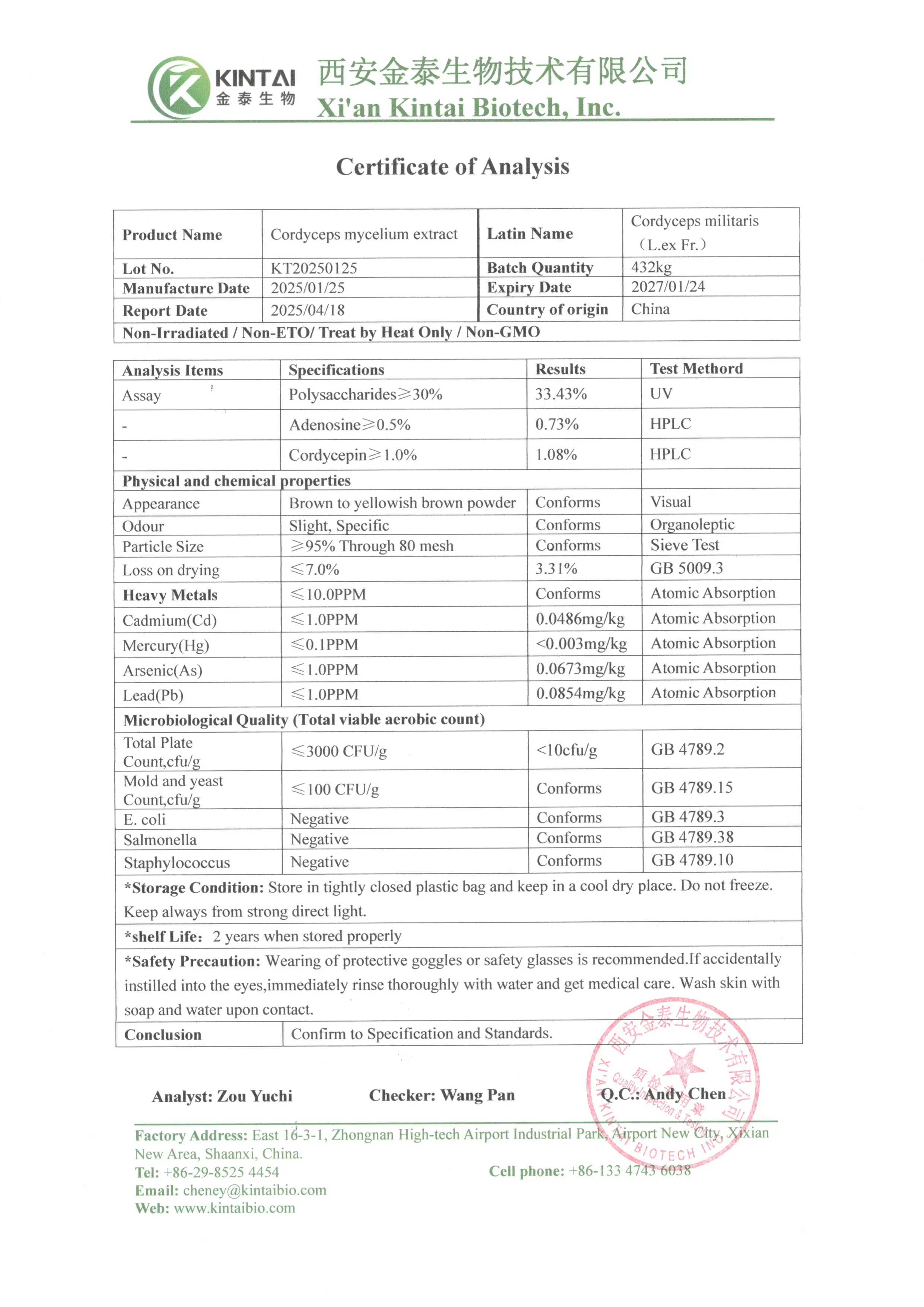 COA of Cordyceps Mycelium Extract COA of Cordyceps Mycelium Extract