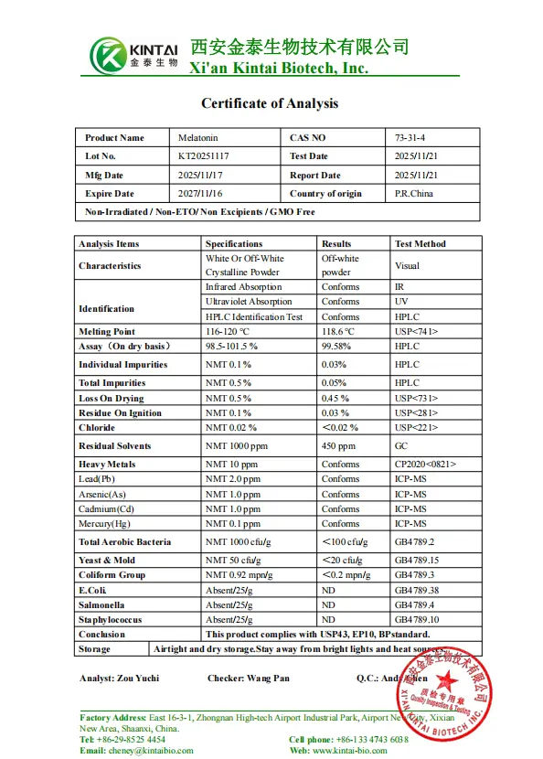 Melatonin Powder COA Melatonin Powder COA