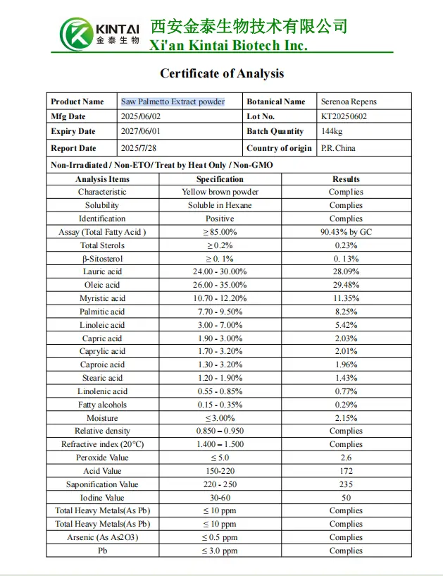 COA of Saw Palmetto extract powder COA of Saw Palmetto extract powder