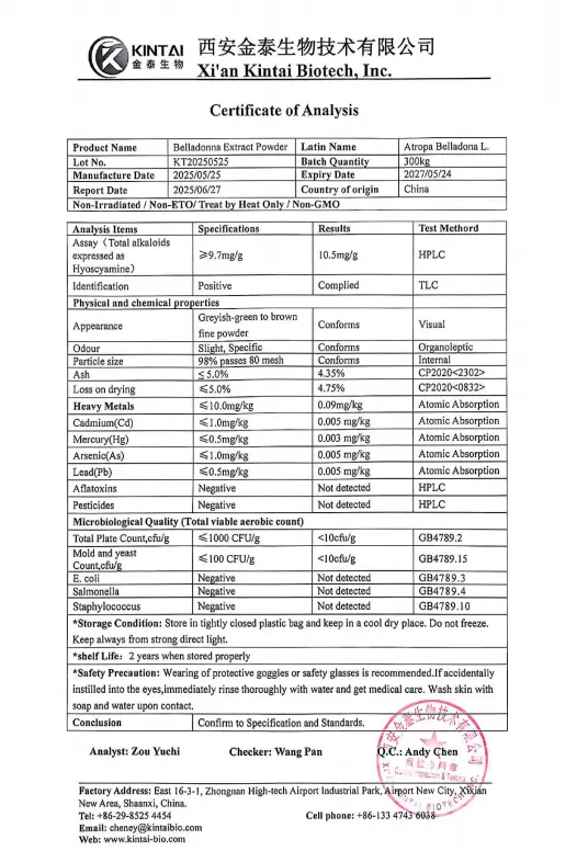 COA of Belladonna Extract Powder COA of Belladonna Extract Powder