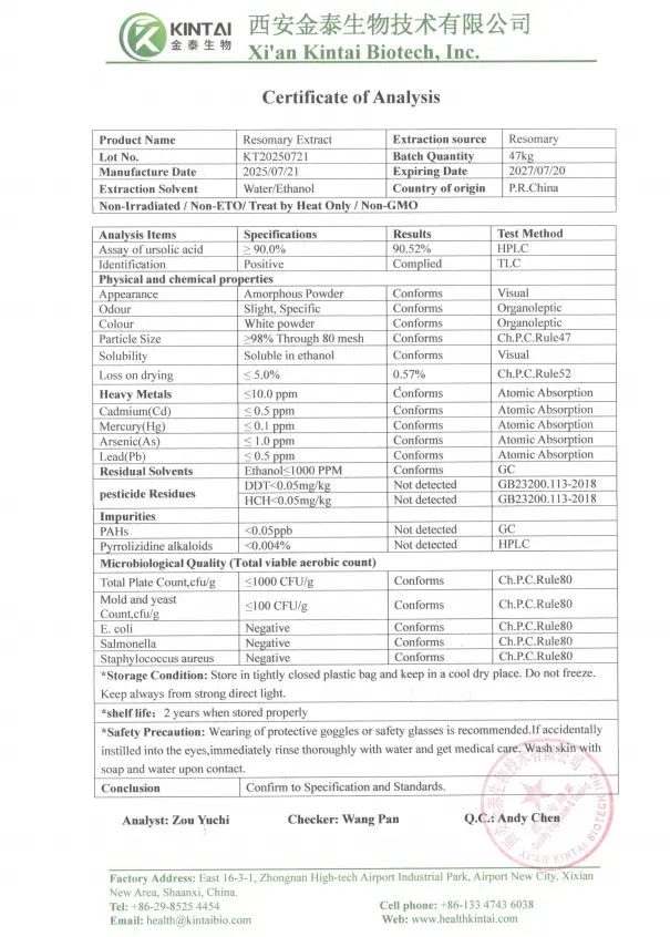 COA of KINTAI Ursolic Acid COA of KINTAI Ursolic Acid