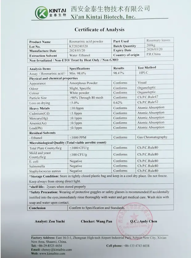KINTAI98% Rosmarinic Acid Powder COA KINTAI98% Rosmarinic Acid Powder COA