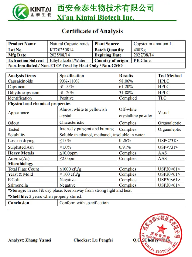 Capsaicin Powder COA