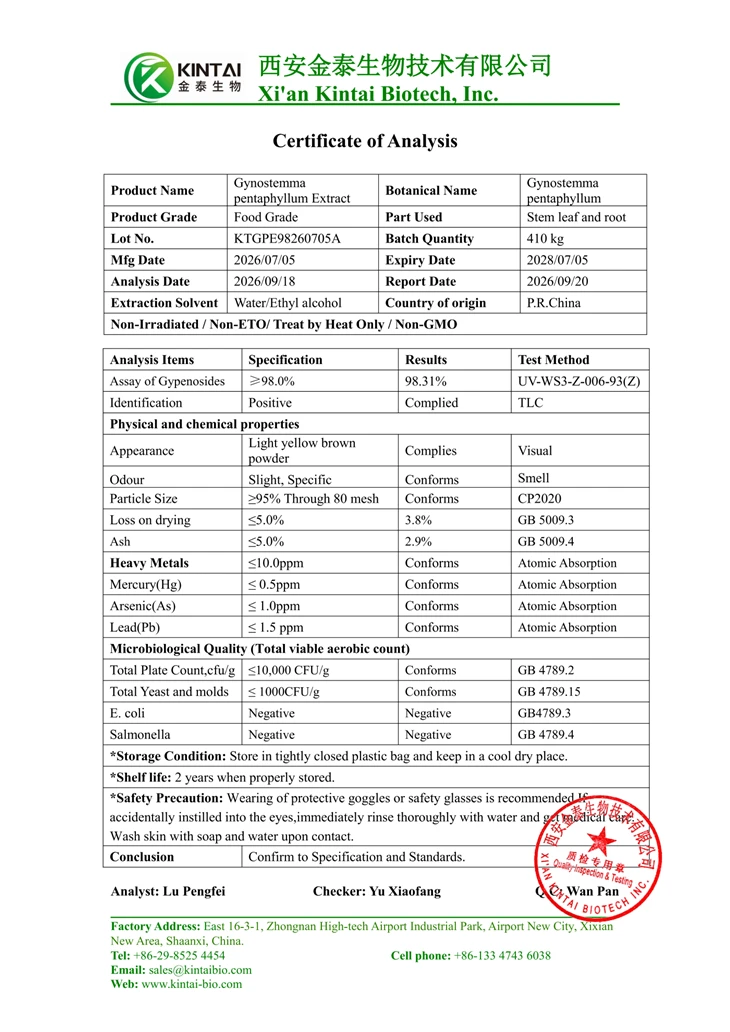 Gynostemma Extract Gypenosides Powder factory Gynostemma Extract Gypenosides Powder factory