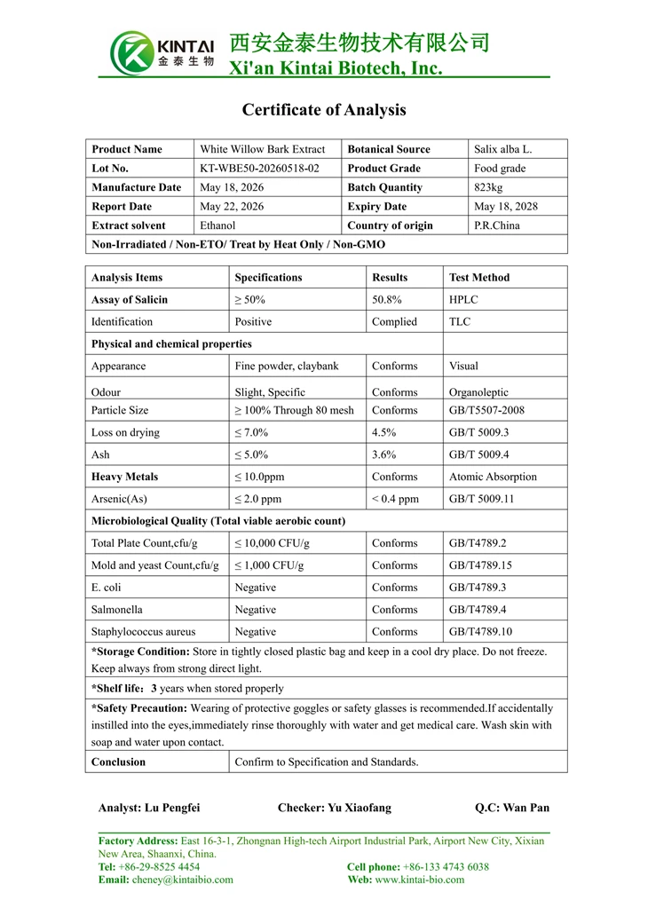 The COA of 50% Salicin Powder The COA of 50% Salicin Powder