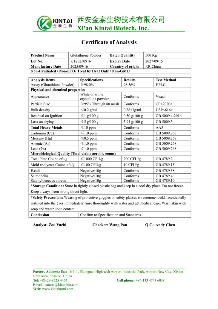KT20250916-COA of Glutathione Powder KT20250916-COA of Glutathione Powder