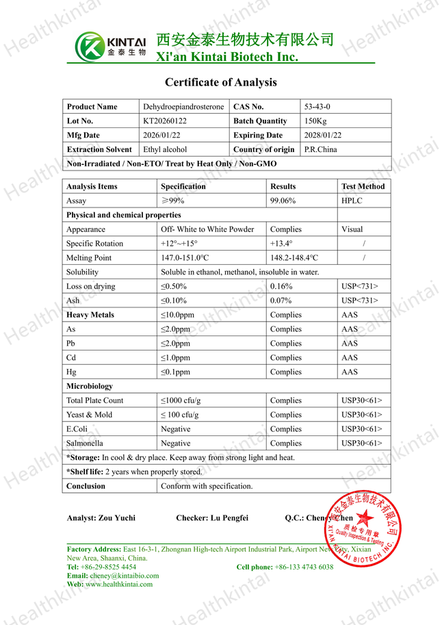 The COA Of Healthkintai's DHEA Powder The COA Of Healthkintai's DHEA Powder