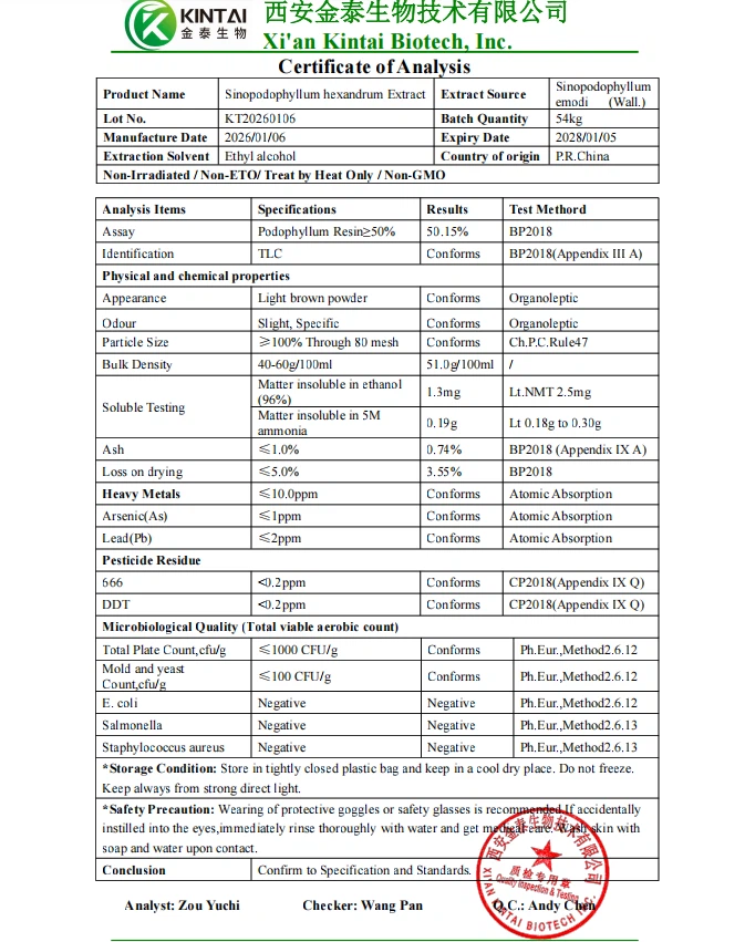 Podophyllum Resin COA Podophyllum Resin COA