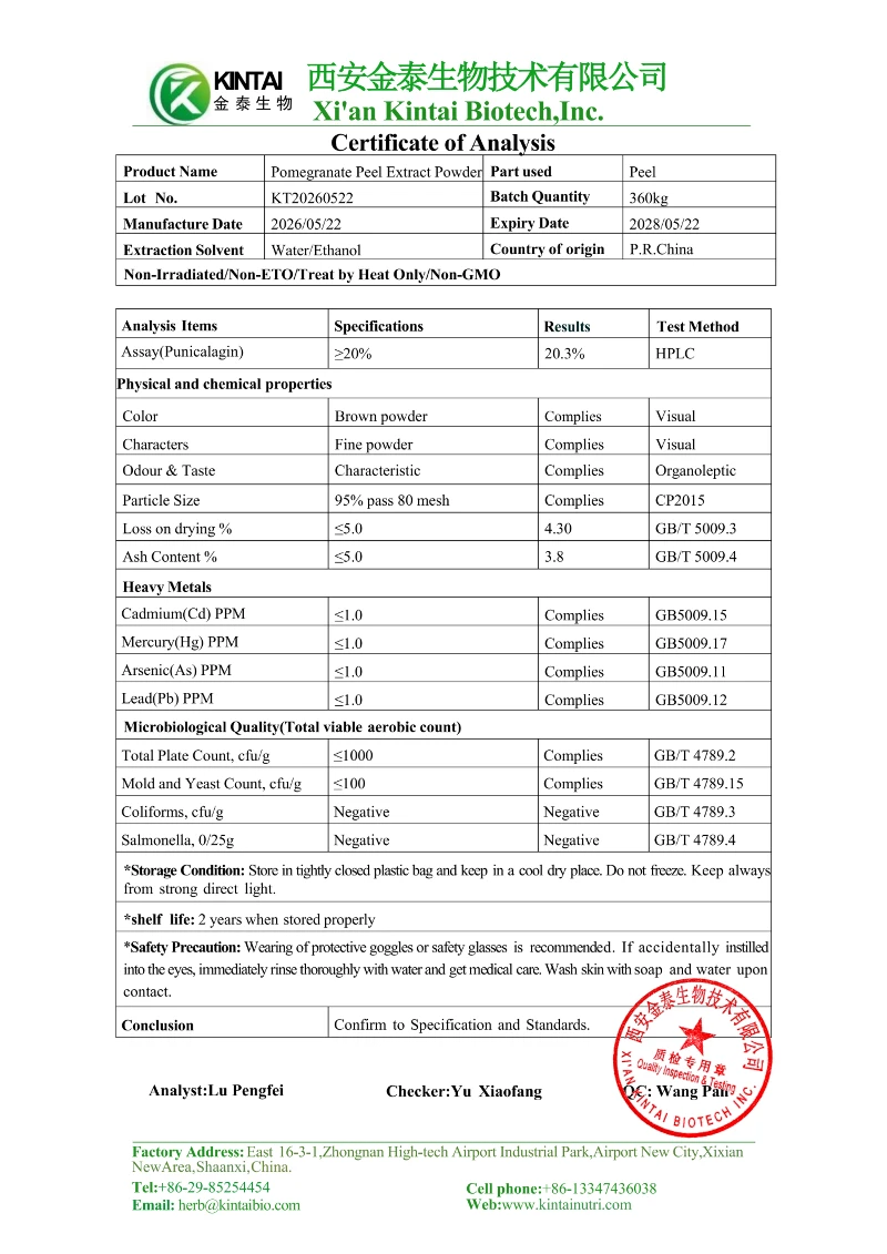 KT20260522-COA of Pomegranate Peel Extract Punicalagin 20 KT20260522-COA of Pomegranate Peel Extract Punicalagin 20