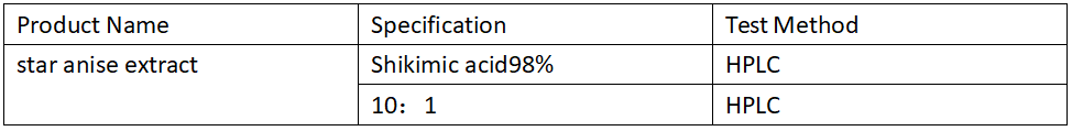 Star Anise Extract Shikimic Acid Specification